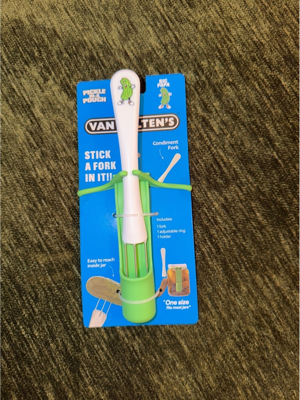 Van Holten's Pickle Pouch Condiment Fork with Adjustable Ring and Holder